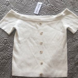 Off the shoulder, cream button down crop top